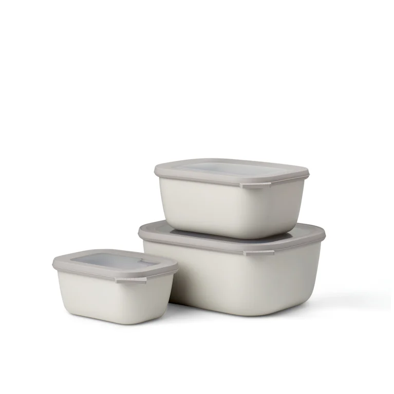 Set van 3 Mepal multikommen rechthoekig Cirqula nordic white 750 ml + 1500 ml + 3000 ml