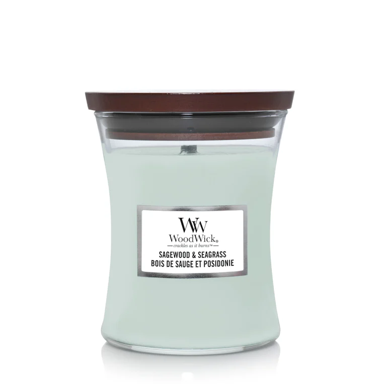 Woodwick sagewood & seagrass medium candle