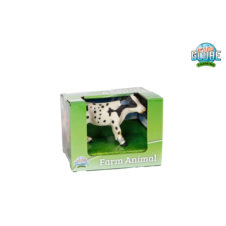 Kids Globe Farming dierfiguur koe zwart-wit gespikkeld