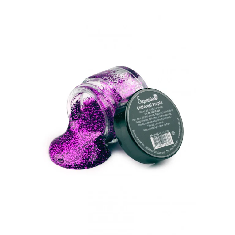 Paarse glittergel voor huid & haar