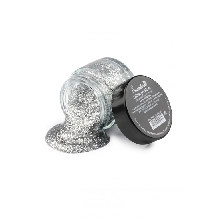 Zilveren glittergel voor huid & haar