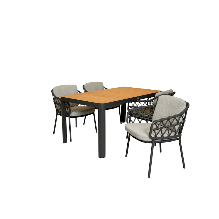 Qopps Mikos tuintafel 160 met 4 4SO Calpi dining tuinstoel
