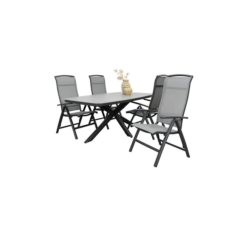 Qopps Vakio tuintafel met 4 Houston verstelbare tuinstoelen