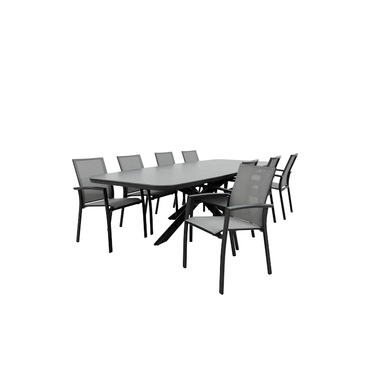 Qopps Vakio tuintafel met 8 Tampa stapelbare tuinstoelen