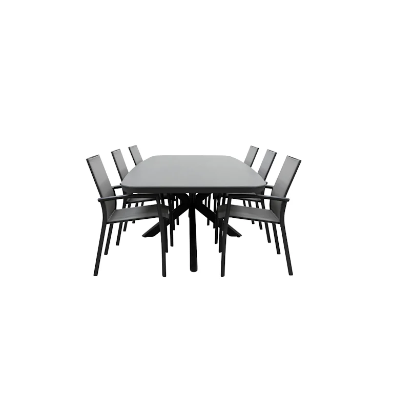 Qopps Vakio tuintafel met 6 Tampa stapelbare tuinstoel