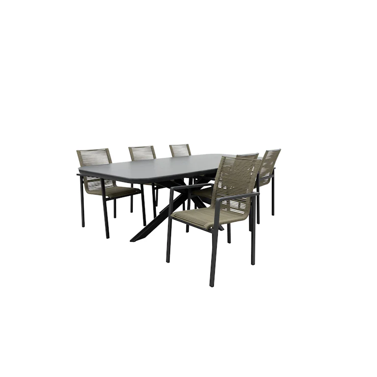 Qopps Vakio tuintafel met 6 Stilo stapelbare tuinstoel