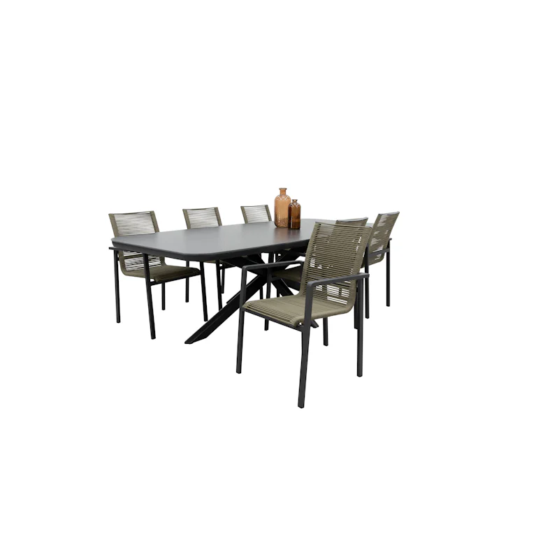 Qopps Vakio tuintafel met 6 Stilo stapelbare tuinstoel