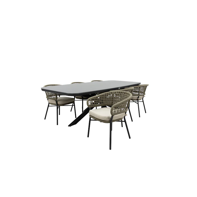 Qopps Vakio tuintafel met 6 Elysia tuinstoel antraciet frame