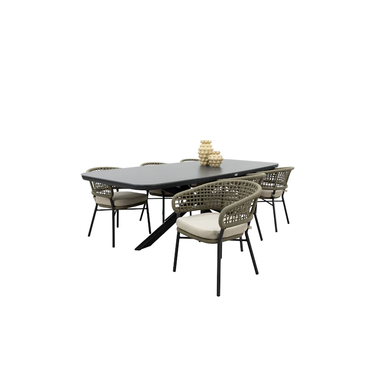Qopps Vakio tuintafel met 6 Elysia tuinstoel antraciet frame