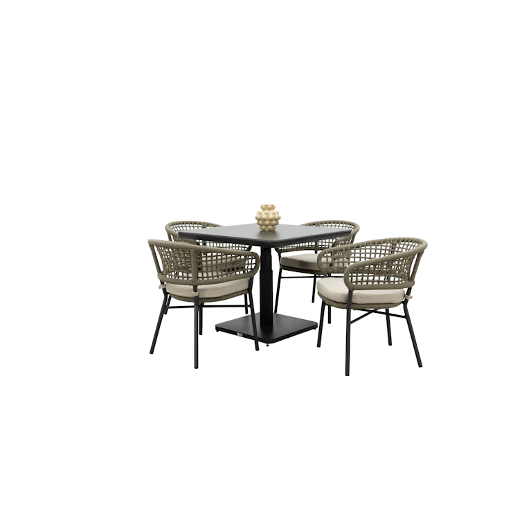 Qopps Ramin in hoogte verstelbare tuintafel met 4 Elysia dining stoel