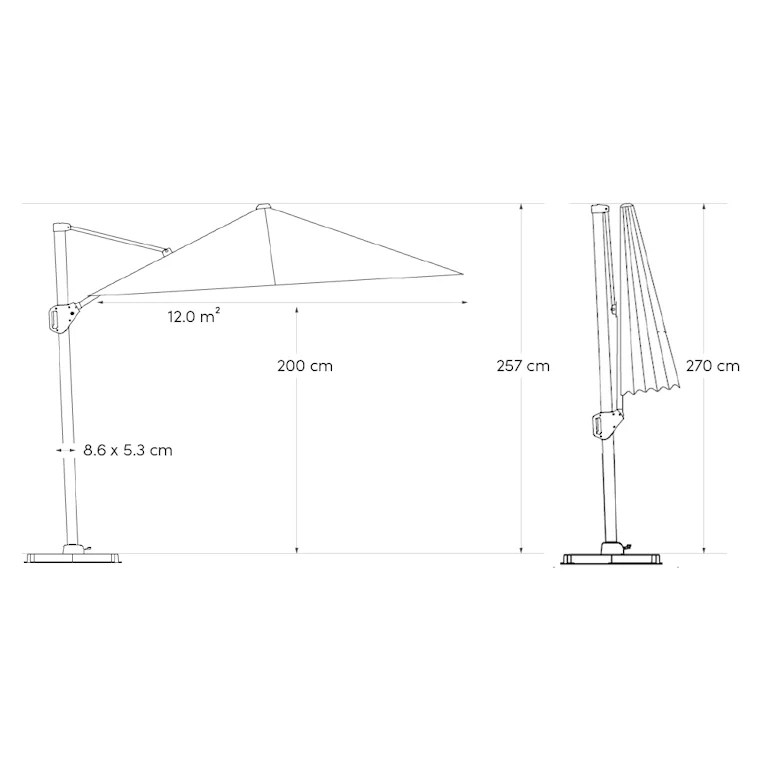 Platinum Challenger zweefparasol T1 premium 4x3 frame sandstone champagne doek