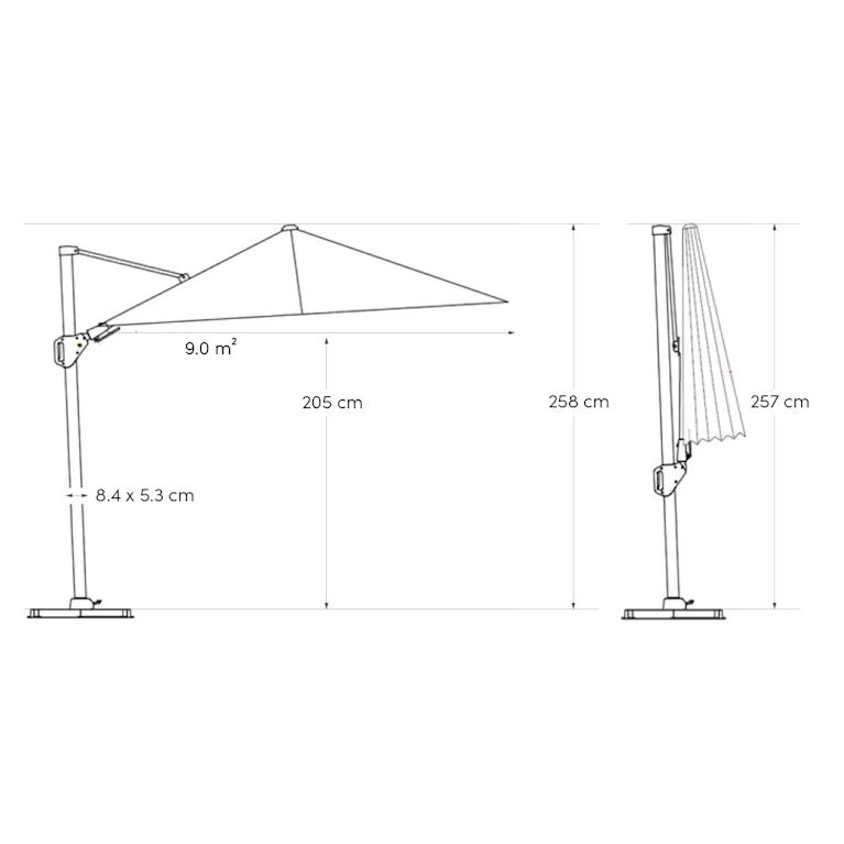Platinum Nexus T2 zweefparasol 3 x 3 Champagne sandstone doek