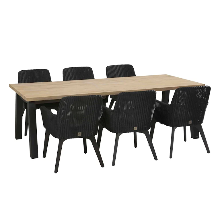 Lisboa dining teak poten vlechtwerk polyloom antraciet