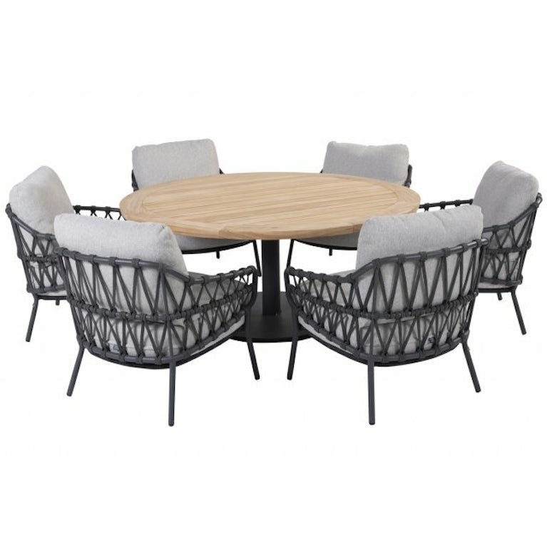 4SO Calpi low dining tuinstoel met 6 Saba low dining teak tuintafel
