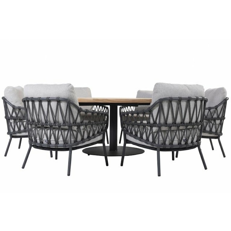 4SO Calpi low dining tuinstoel met 6 Saba low dining teak tuintafel