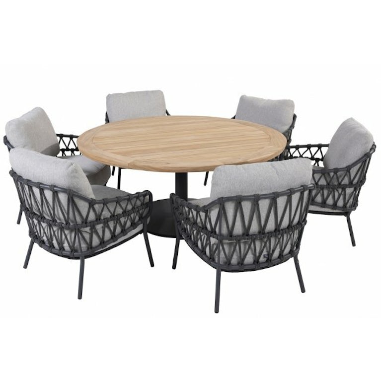 4SO Calpi low dining tuinstoel met 6 Saba low dining teak tuintafel