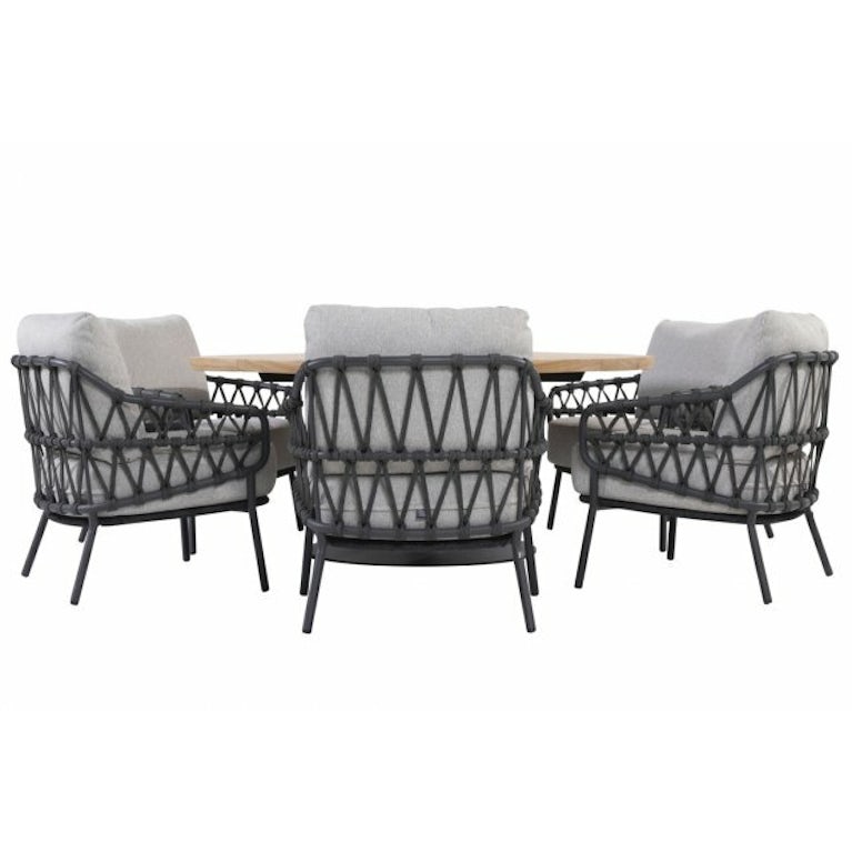 4SO Calpi low dining tuinstoel met 6 Saba low dining teak tuintafel