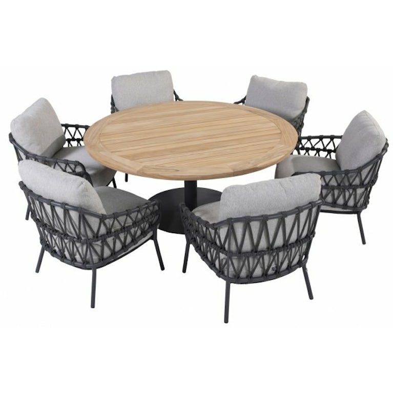4SO Calpi low dining tuinstoel met 6 Saba low dining teak tuintafel