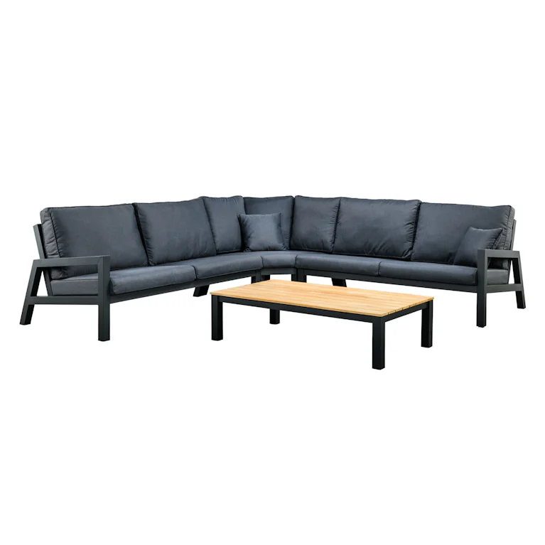Lago loungeset hoekbanken antraciet met tafel 140 x 75cm