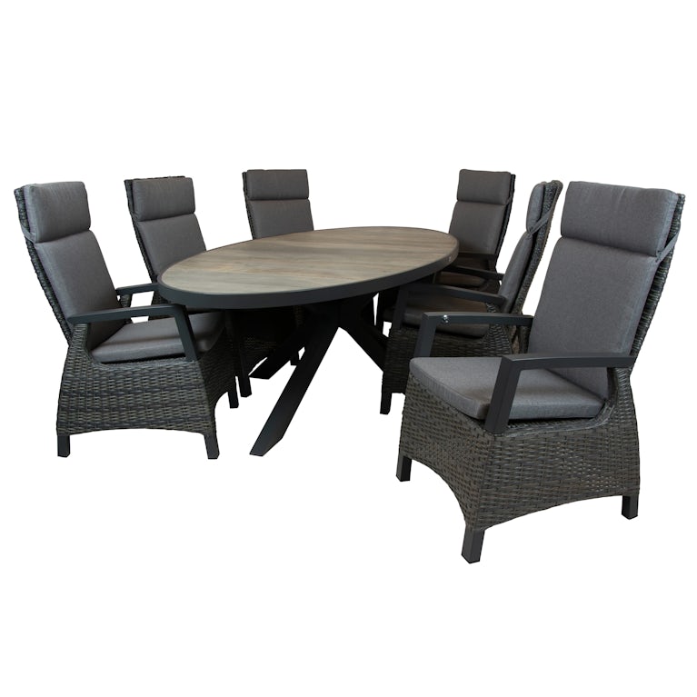 Qopps Kismo tuintafel met 6 Darwin gasveer verstelbare tuinstoel