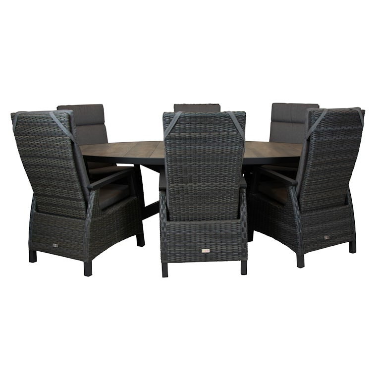 Qopps Kismo tuintafel met 6 Darwin gasveer verstelbare tuinstoel