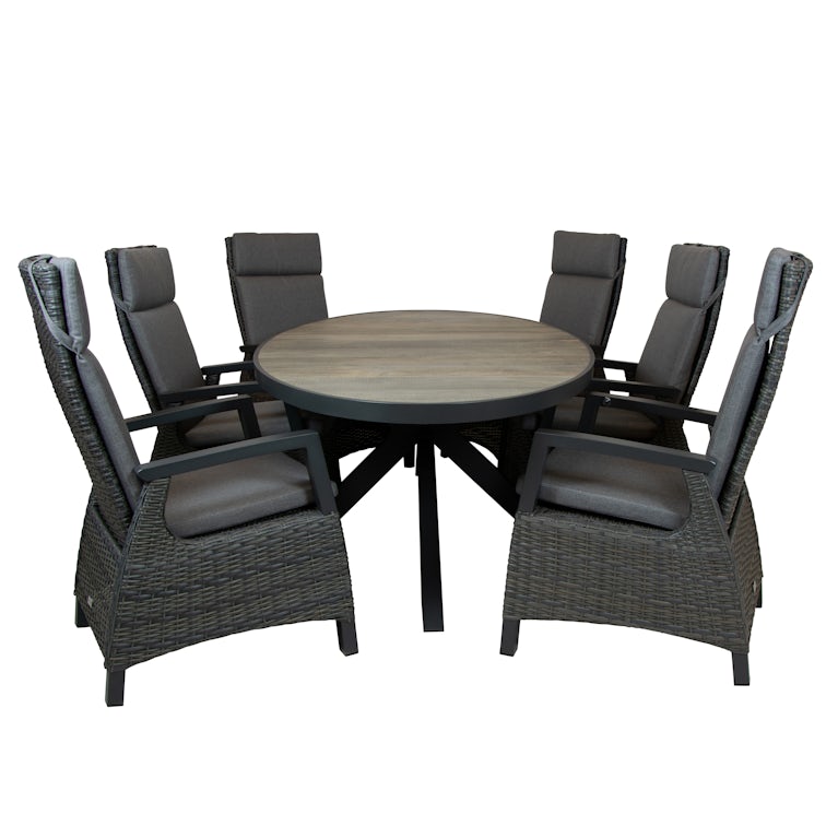 Qopps Kismo tuintafel met 6 Darwin gasveer verstelbare tuinstoel